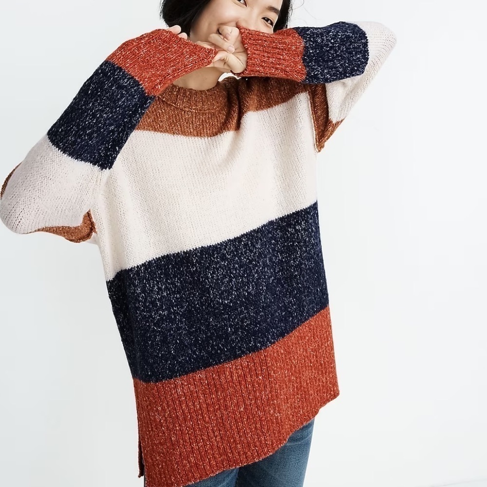 MADEWELL Striped Baxter Color Block Alpaca Blend Sweater Tunic Oversized Medium